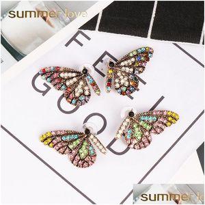 Stud Högkvalitativ Colorf Crystal Butterfly Wing Stud Earring för kvinnor Elegant guldplätering Trendigt parti Bröllopsmycken Dr Dhgarden Dhkgs