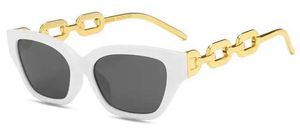 Óculos de sol na moda tons brancos óculos de sol mulheres designer retro polígono pequeno quadro óculos de sol feminino corrente de ouro gato olho óculos eyewearl2402