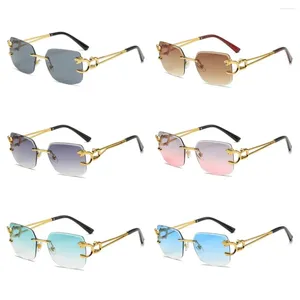 Sunglasses Metal Hinge Rimles Trimmed Leopard Temple Chaoliu Outdoor Drive And Ride Anti-ultraviolet Sunshade Glasses