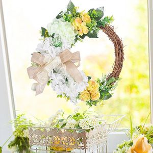 Kwiaty dekoracyjne Anad Artificial Flower Wreath Rattan Circle Garland Summer Summer 40 cm zewnętrzny ogrodowy dekoracje dekoracji wiosenne drzwi