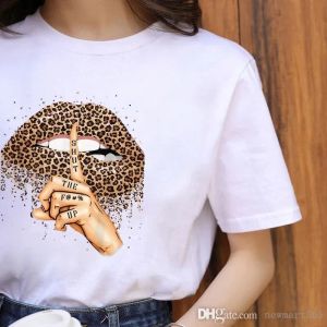 T-Shirt mit Leopardenmuster, Lippendruck, Rundhals-T-Shirt, Damen-T-Shirt Einzelhandelsdesigner, Damen-T-Shirt Übergröße S-3XL Kurzarm-Sommerkleid, Damen ca