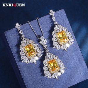 Lüks Setler 8*12mm Topaz Taş Taş Kolye Kolye Küpeler Kadınlar için Küpeler Laboratuvar Elmas Düğün Partisi Güzel Takı Setleri Hediyeler