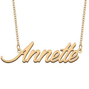 Annette Namenshalsketten-Anhänger für Frauen, Freundin, Geschenke, individuelles Namensschild, Kinder, beste Freunde, Schmuck, 18 Karat vergoldeter Edelstahl