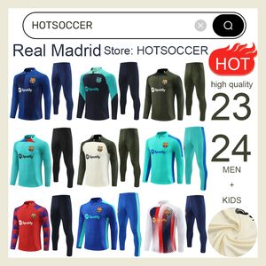2023 2024 Barcelonas Tracksuit Camisetas de Soccer Jersey Suit Ferran Pedri 23/24 Half zip Men and Kid Set Barcha Football Tracksuit الزي الموحد