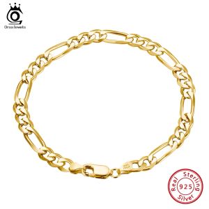 Bangles ORSA JEWELS Italian 925 Sterling Silver 5mm DiamondCut Figaro Chain Bracelet for Women Men Fashion Party Bracelet Jewelry SB66