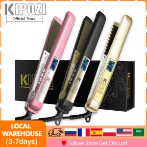 Irons Kipozi Hair Flat Iron Professional Titanium Straightener Digital LCD Display Flat Iron Comb Hair Curler Beauty Care Curling Iron