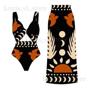 Women's Swimwear 2024 New Hollow Out One Pieces Swimwear+Skirt Bathing Suit Retro Matching Set for Women Two Peices Swimwsuit Bikinis Monokini T240222