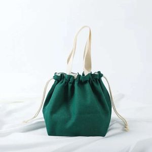 Liten färskt dragkant Canvas Bag handväska japansk bärbar bento väska stor kapacitet.