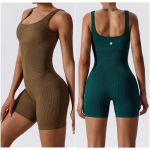 LL-6982 Kadın Tulumları Lu Yoga Kıyafetleri Kolsuz Yakın Uygun Dans Spor Tulum Şortu Nefes Alabilir Taytlar Bodysuit