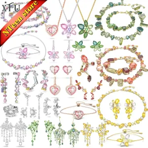 Sets XFU Gema 2024 Fine Jewelry Set Candy Shiny Crystal Charm Women's Necklace Earrings Bracelet Ring Party Gift With Logo