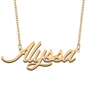 Alyssa nome colar personalizado placa de identificação pingente para mulheres meninas aço inoxidável presente aniversário crianças melhores amigos jóias 18k banhado a ouro