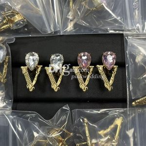 Modaya Mektup Diamond Stud Chic Altın Şerit Kaplama Küpeler Kutu ile Kristal Saplama Nişan Hediyesi