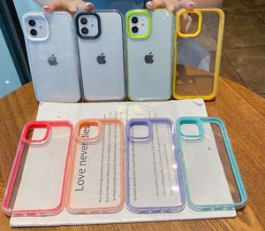 10A 2024 Novo 2 em 1 Transparent Candy Color Phone Cases para iPhone 12 11 Pro Max XR X XS Max 7 8 Plus 12 Mini Capa à prova de choque de silicone macio