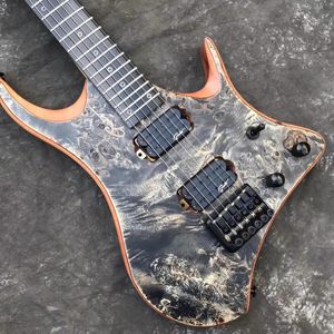 Grote huvudlös elektrisk gitarrgrå färg mahogny trä kropp rostråk fingerbräda stöd costomization freeshippings