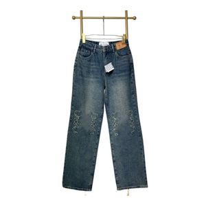 Designer loewee jeans moda di lusso per donna jeans all'inizio dell'autunno etichetta in pelle ginocchio ricamato jeans marchio snello e pantaloni a gamba dritta