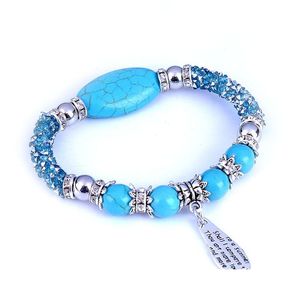 Bärade turkosa stensträngar armband vintage sier etnisk pärlstav charm zink legering lady armband mode pärlor smycken för flickor wome dhdxs
