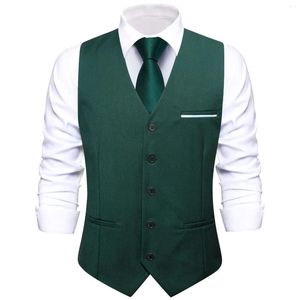 Mens Vests Vest Elegant Green Silk Waistcoat Necktie Handkerchief Cufflinks Sets for Male Wedding Business Party Designer Gift Hi-tie