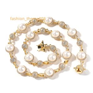 Ny Hip Hop Diamond Pearl Necklace New Design Shiny Cuban Chain Trendy Copper Zirconium Mens Necklace