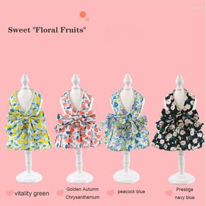 Dog Apparel Collar Skirt With Breast Strap Traction Rope Cat Clothes Harness Vest Princess Fruit Flower Dress
