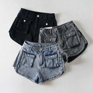Projektowanie niszowych kieszeni do odchudzania dżinsowych szortów w wysokim poziomie dla kobiet na Instagramie luźne ubrania robocze proste nogi na nogę gorące spodnie na lato