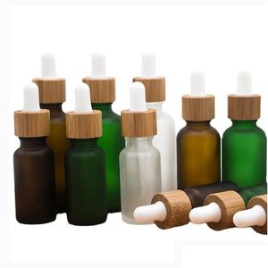 Packing Bottles Wholesale 10Ml 30Ml Glass Dropper Bottle Bamboo Ring Frosted Essential Oil Travel Portable Cosmetic Empty Bottling D Dhvbs