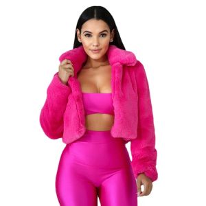 Pele 2023 curto jaqueta de pele do falso feminino sexy pelúcia acolchoado jaqueta inverno outerwear feminino lapela streetwear fofo jaqueta casacos de pele fina