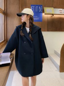 Trench Preppy Style Sailor Collar Navy Short Trench Coat Jacket 2022 Autumn Women Elegant Loose Double Breasted Windbreaker Girl 7569