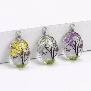 Uroków projektowanie mody klejnoty klejnoty suszony kwiat wisiorek na naszyjniki kolczyki szklany owalny terrarium urok biżuteria DIY DRYW