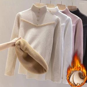 Women's Sweaters Women Turtleneck Plush Lined Sweater Winter Casual Thicken Warm Knit Tops Korean Slim Pullover Soft Knitwear Jumper