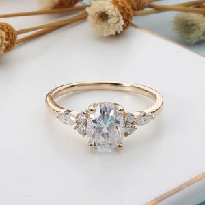 Rings CxsJeremy Solid 14K Au585 Yellow Gold 6*8mm 1.5CTW Oval Cut Moissanite Engagement Rings for Wedding Bride Anniversary Gifts