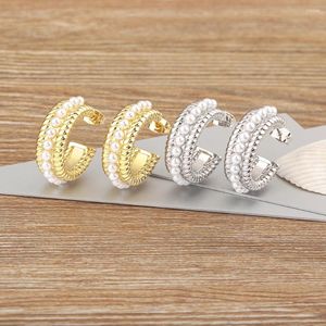 Studörhängen Aibef Charm Wedding Pearl Women Elegant Copper Ornament Anniversary Jewelry Trendy Western Style Gift Daily Wear