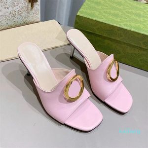 Golden Hardware Buckle Decoration Stiletto Slippers Women's Leather Plafs Onopen Ho