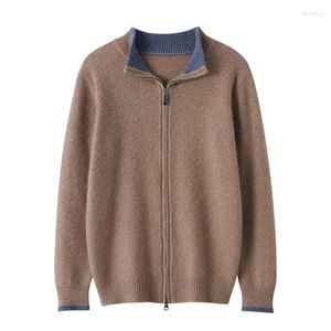 Camisolas masculinas 2024 outono/inverno cardigan cashmere malha meia alta pescoço zíper engrossado lã pura casacos de manga comprida casacos