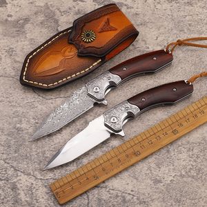 1st Ny A2263 Flipper Folding Knife M390/VG10 Damascus Steel Tanto Point Blade Rosewood med stålplåthandtag utomhusbollslagerbricka snabba öppna knivar