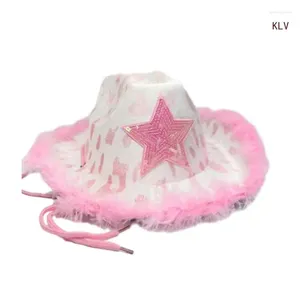 Berets Chapéu de Cowboy de Aba Larga Cosplay Cowgirl Festa de Solteira Carnaval Top Headwear Mulheres Halloween Adereços