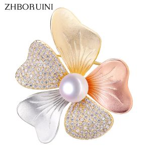 Biżuteria Zhboruini 2019 Fine Italian Technology Natural Freshwater Pearl Brooch Brooch Brooth Brooch Pearl Jewelry dla kobiet kroplowanie