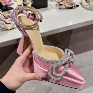 Rhinestone Bowknot Pointed Toe Mary Jane Platform Pumps Pink Black Women Spring Bling Ankle Strap Chunky High Heel Single Shoes