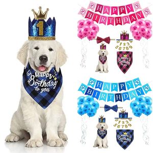Hundkläder husdjur födelsedagsfest tillbehör nummer hatt fluga slips triangel halsduk dra flagga ballong set dekoration rekvisita sele