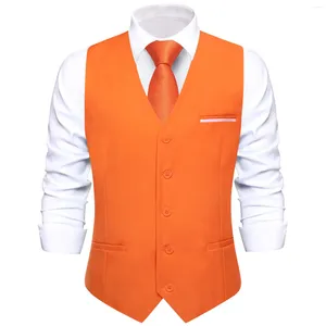 Mäns västar orange silkemän väst designer solid smal fit maistcoat nack slips hanky manschettkänkar set för manliga affärsfest bröllopspresent hi-tie