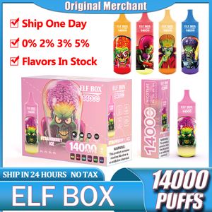 Original ELF BOX 14000 Puffs Disposable 14k puff Vapes Pen Cigarette 0% 2% 3% 5% Vapor Rechargeable Mesh Coil Puffbars ship one