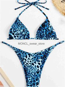 Kvinnors badkläder Sexig mini Bikini 2024 Blue Leopard Print Push Up Micro Swimsuit Brazilian Spets Bathing Suit Triangle Traje de Baoh24222