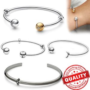 BANGLES LUSSO 14K Gold Moon Open Bangle Open Brand Moment Bracciale Fit 925 Sterling Silver Charm Girl Gioielli Accessori