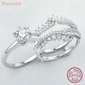 Ringar Newshe Wedding Rings for Women Engagement Ring Enhancer Band Bridal Set 925 Silver 1,8CT CZ Fine Jewelry BR0910