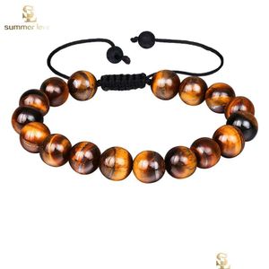 Bracciale con perline in rilievo di nuovo arrivo occhio di tigre per uomo donna misura regolabile 10 mm pietra lavica gioielli intrecciati neri regalo goccia D Dhgarden Dhxke