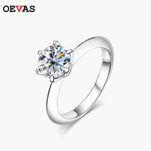 Ringar oevas real 1 karat d färg moissanit bröllopsringar för kvinnor toppkvalitet 18k vit guldfärg 100% 925 sterling silver smycken