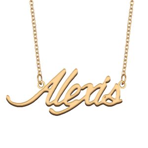 Collana con nome Alexis Ciondolo con targhetta personalizzata per donne, ragazze, regalo di compleanno, bambini, migliori amiche, gioielli, acciaio inossidabile placcato oro 18k