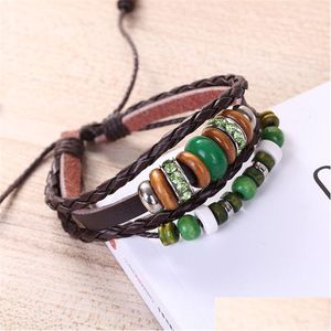 Charm Armbänder Opal Perlen Leder Armbänder Kristall Diamant Armband Mtilayer Einstellbare Geflochtene Wrap Schmuck Für Frauen Mädchen Mode Dhhgc