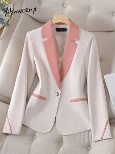 Blazers YitimuCeng Patchwork Blazers for Women 2023 Moda Office Ladies Anded Long Slave Single Button Coats Vintage Elegant Jacket