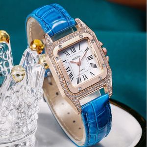 MIXIOU 2021 Crystal Diamond Square Smart Womens Watch Colorful Leather Strap Quartz Ladies Wrist Watches Direct s242S