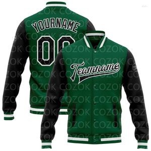 Herrenjacken Benutzerdefinierte grüne Farbe 3D-gedruckte Baseball-Knopfjacke Bomber Full-Snap Varsity Letterman